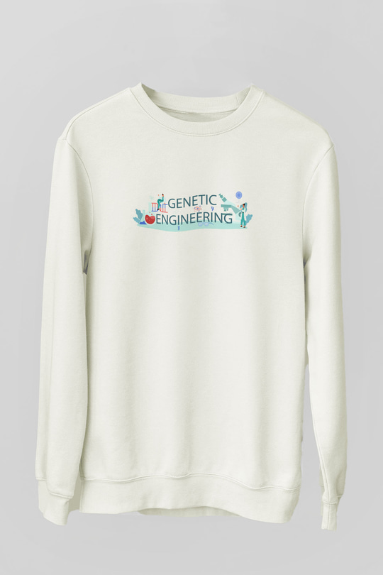 Genetik Mühendisliği Baskılı Unisex Beyaz Sweatshirt