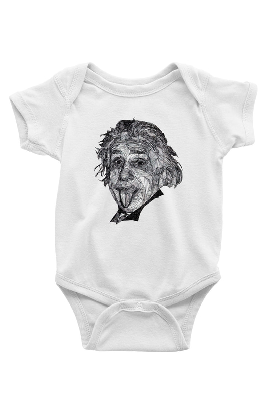 Geometrik Aibert Einstein Portesi Baskılı Unisex Beyaz Bebek Body - Zıbın