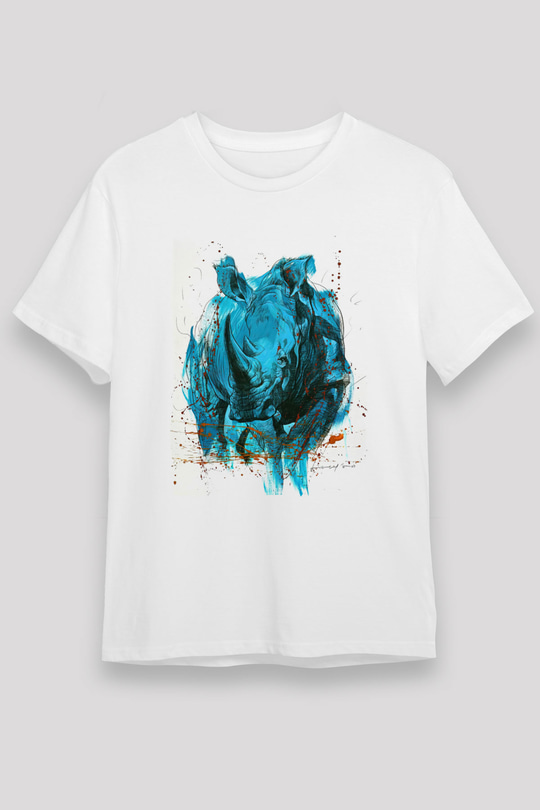Gergedan Beyaz Unisex Tişört T-Shirt - TişörtFabrikası