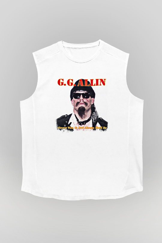 GG Allin Baskılı Unisex Beyaz Kolsuz Tişört