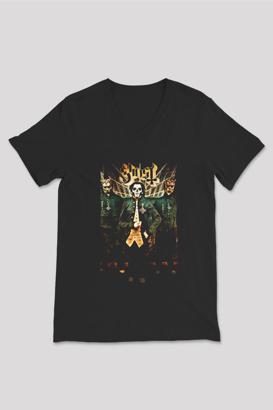 Ghost Siyah Unisex V Yaka Tişört T-Shirt