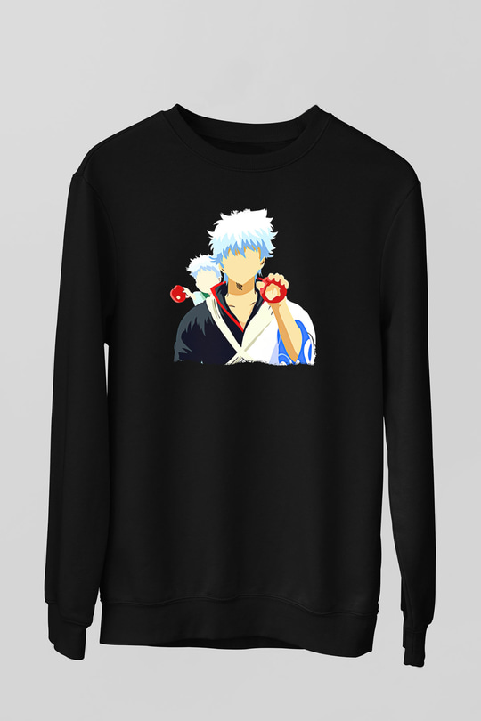 Gintama Baskılı Unisex Siyah Sweatshirt