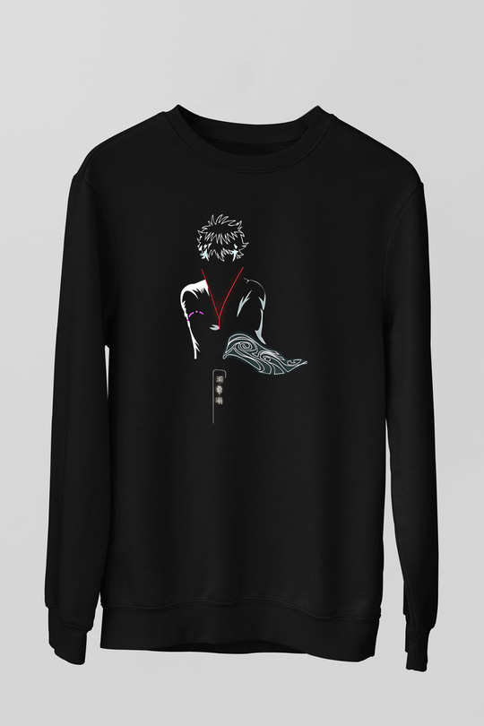 Gintama Baskılı Unisex Siyah Sweatshirt