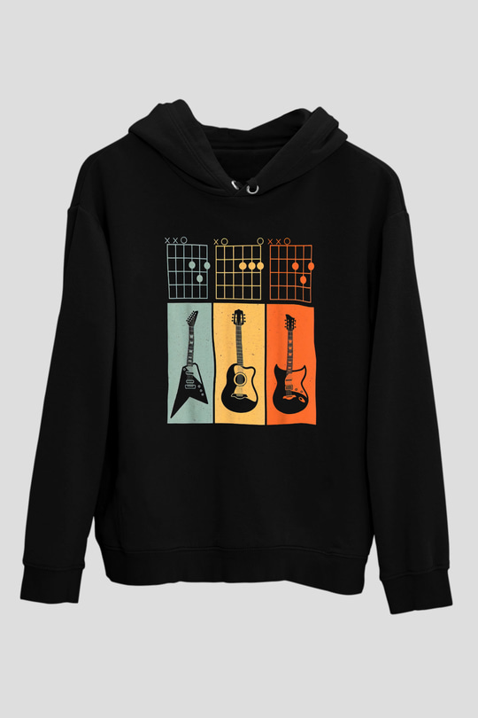 Gitarist Siyah Unisex Kapüşonlu Sweatshirt