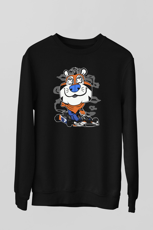 Go Kart Tony Baskılı Unisex Siyah Sweatshirt
