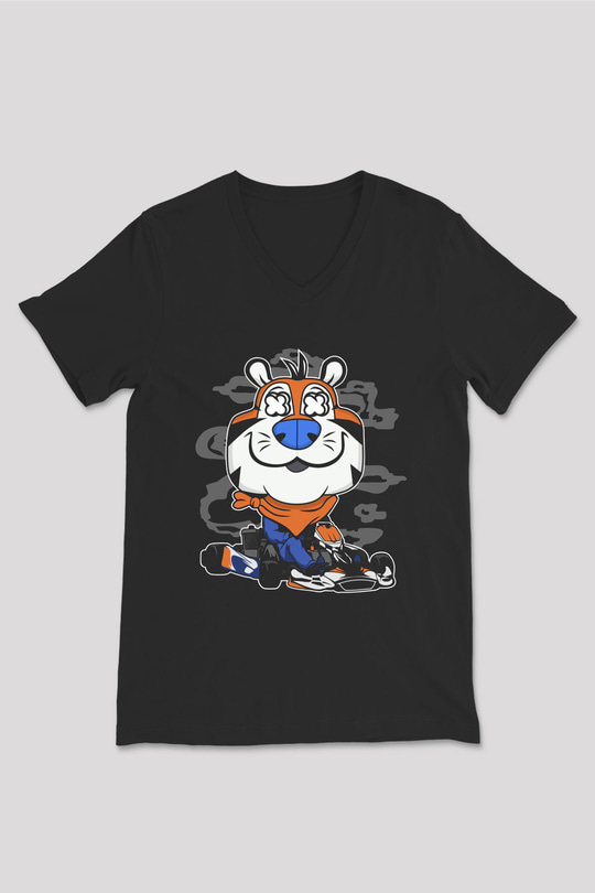 Go Kart Tony Baskılı Unisex Siyah V Yaka Tişört
