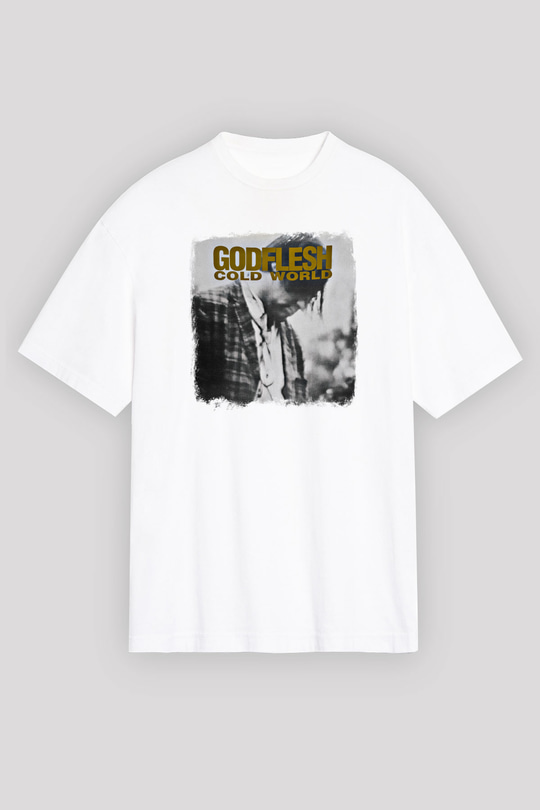 Godflesh Baskılı Unisex Beyaz Oversize Tişört