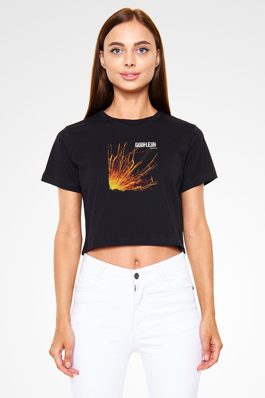 Godflesh Baskılı Unisex Siyah Crop Top Tişört