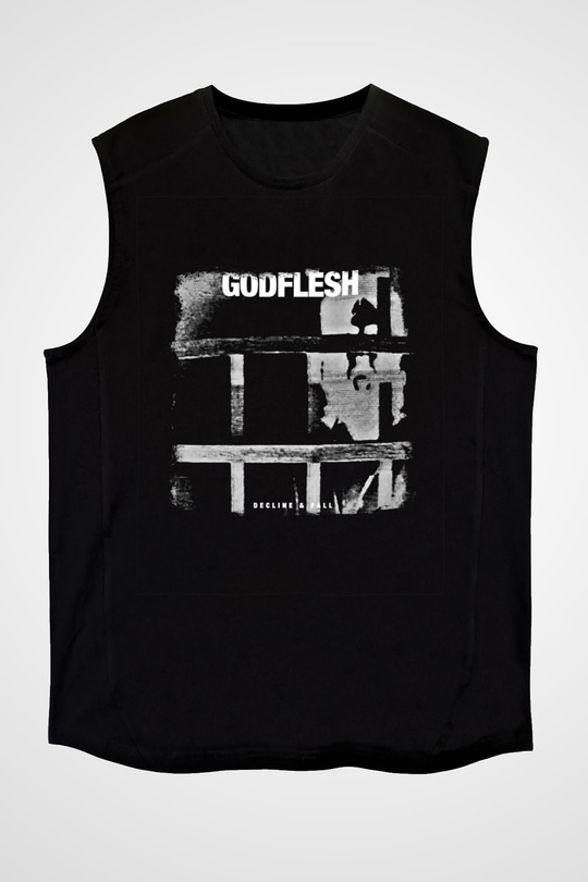 Godflesh Baskılı Unisex Siyah Kolsuz Tişört