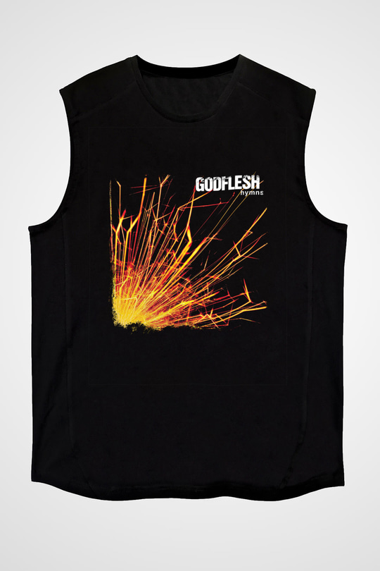 Godflesh Baskılı Unisex Siyah Kolsuz Tişört