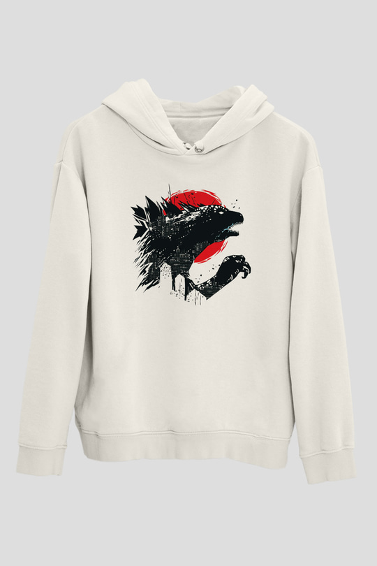 Godzilla Beyaz Unisex Hoodie