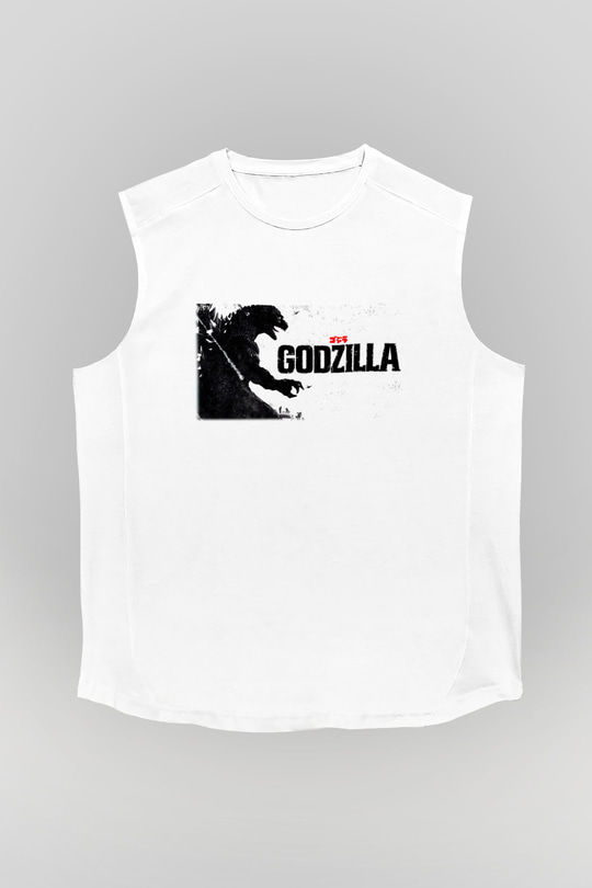 Godzilla Beyaz Unisex Kolsuz Tişört