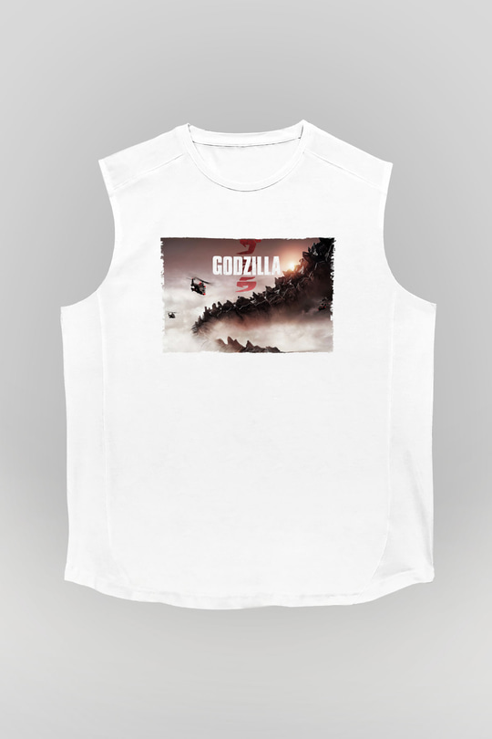 Godzilla Beyaz Unisex Kolsuz Tişört