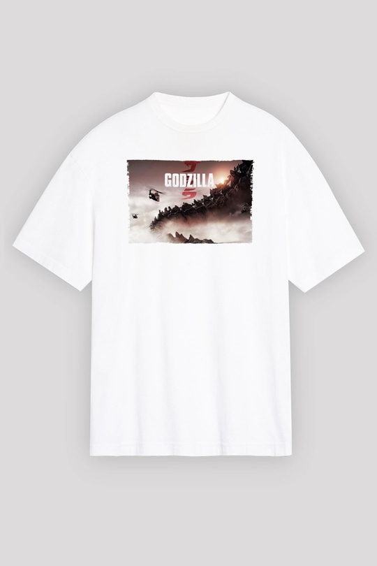 Godzilla Beyaz Unisex Oversize Tişört T-Shirt
