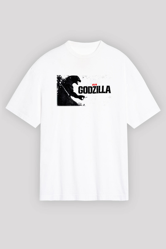 Godzilla Beyaz Unisex Oversize Tişört T-Shirt