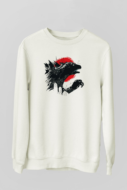 Godzilla Beyaz Unisex Sweatshirt