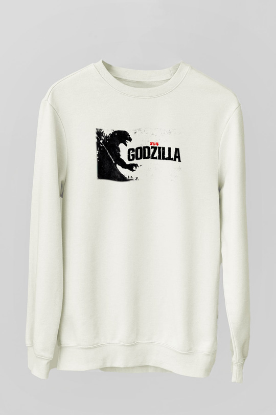 Godzilla Beyaz Unisex Sweatshirt