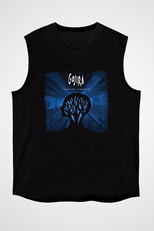Gojira Baskılı Unisex Siyah Kolsuz Tişört