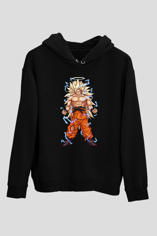 Goku Baskılı Unisex Siyah Hoodie