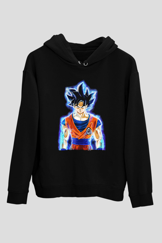 Goku Baskılı Unisex Siyah Hoodie