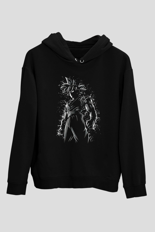 Goku Baskılı Unisex Siyah Hoodie