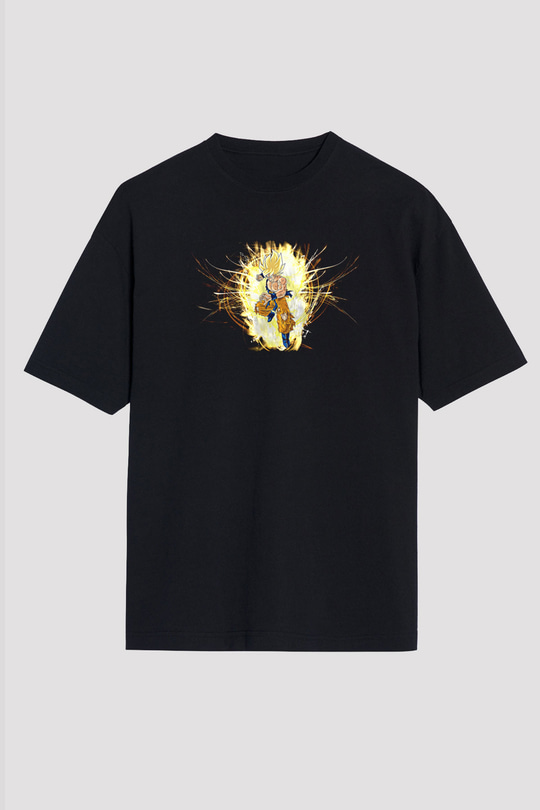 Goku Baskılı Unisex Siyah Oversize Tişört - Tshirt