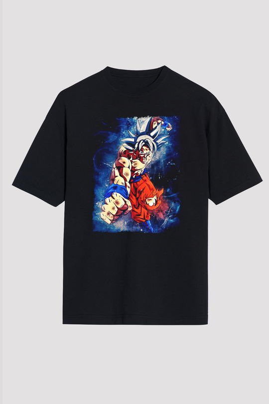 Goku Baskılı Unisex Siyah Oversize Tişört - Tshirt