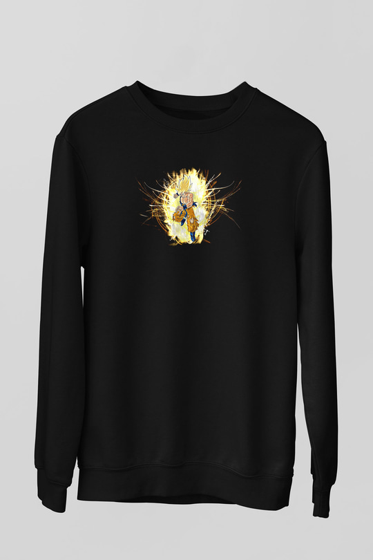 Goku Baskılı Unisex Siyah Sweatshirt