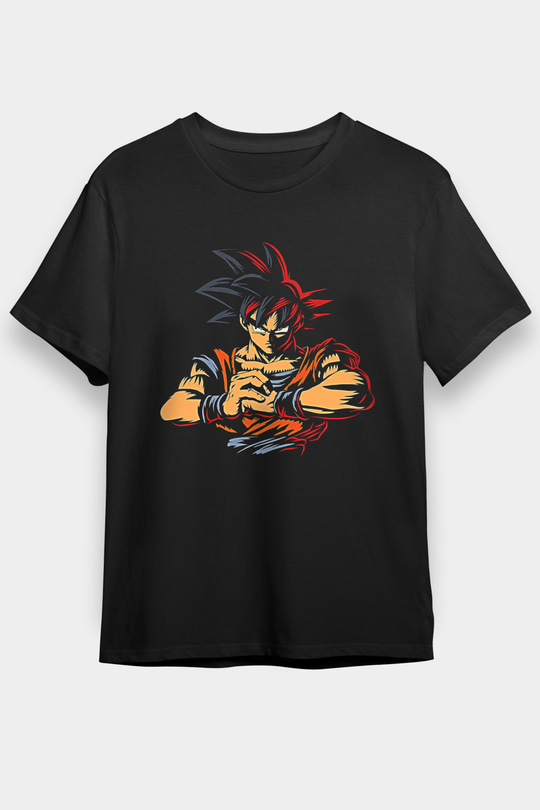 Goku Baskılı Unisex Siyah Tişört - Tshirt