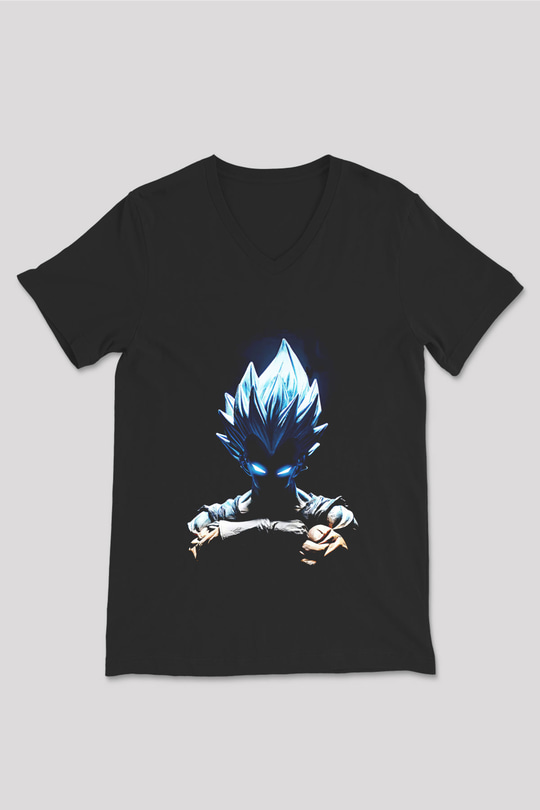 Goku Baskılı Unisex Siyah V Yaka Tişört - Tshirt