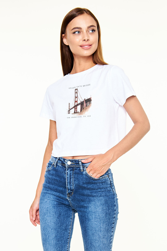 Golden Gate Bridge Beyaz  Crop Top Tişört