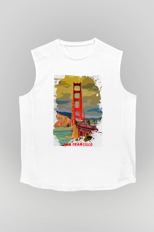 Golden Gate Bridge Beyaz Unisex Kolsuz Tişört