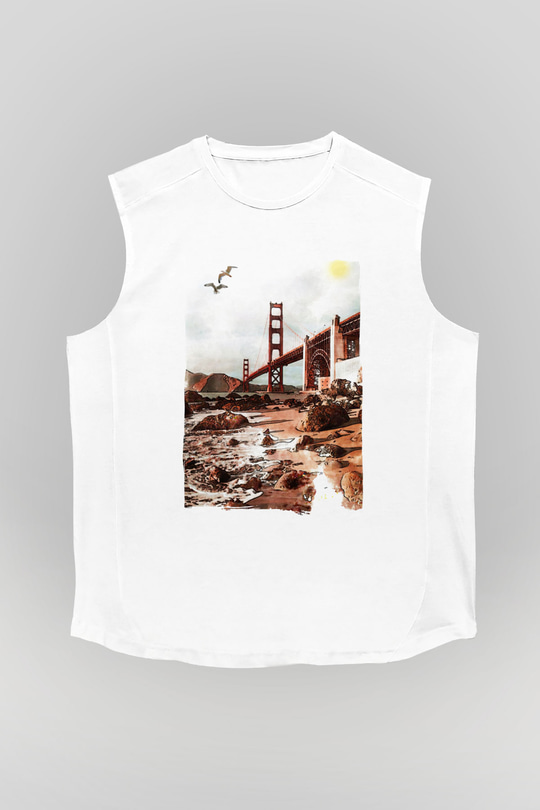 Golden Gate Bridge Beyaz Unisex Kolsuz Tişört