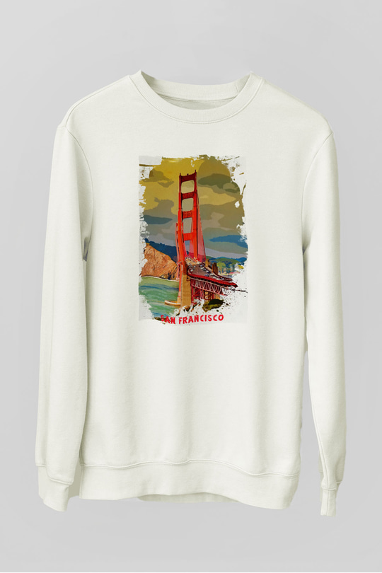 Golden Gate Bridge Beyaz Unisex Sweatshirt