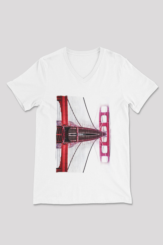 Golden Gate Bridge Beyaz Unisex V Yaka Tişört