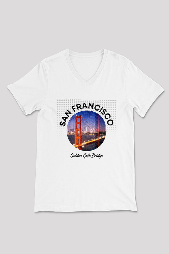 Golden Gate Bridge Beyaz Unisex V Yaka Tişört