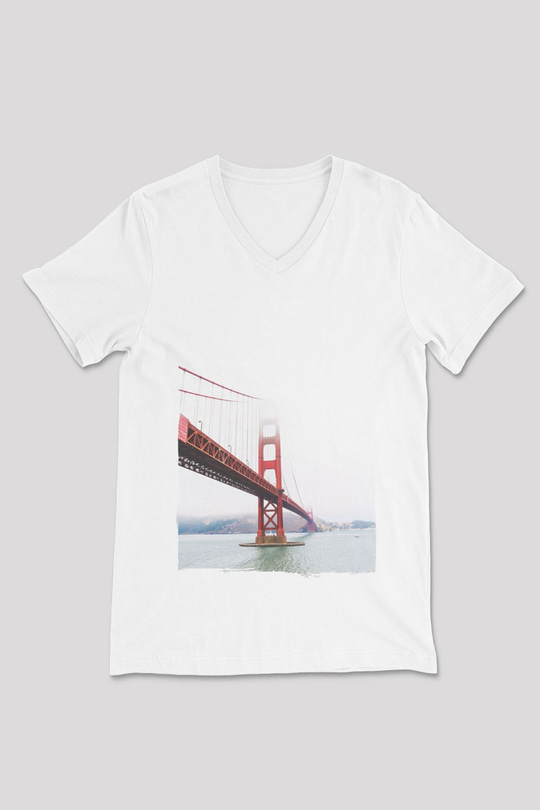 Golden Gate Bridge Beyaz Unisex V Yaka Tişört