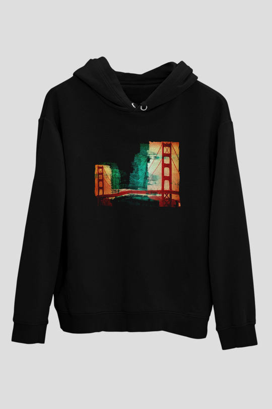 Golden Gate Bridge Siyah Unisex Hoodie