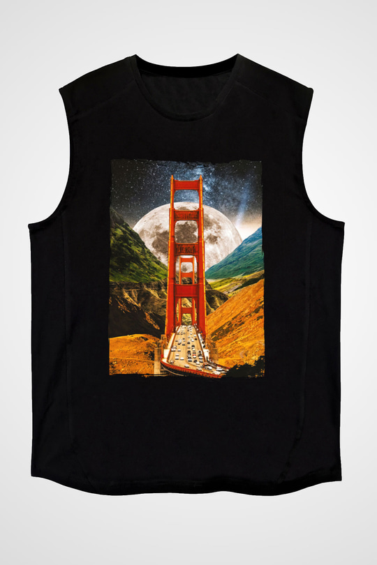 Golden Gate Bridge Siyah Unisex Kolsuz Tişört