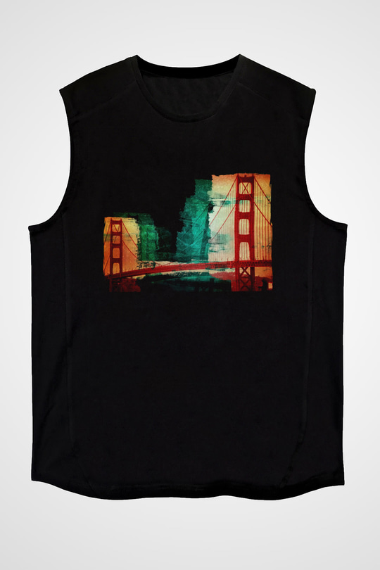 Golden Gate Bridge Siyah Unisex Kolsuz Tişört