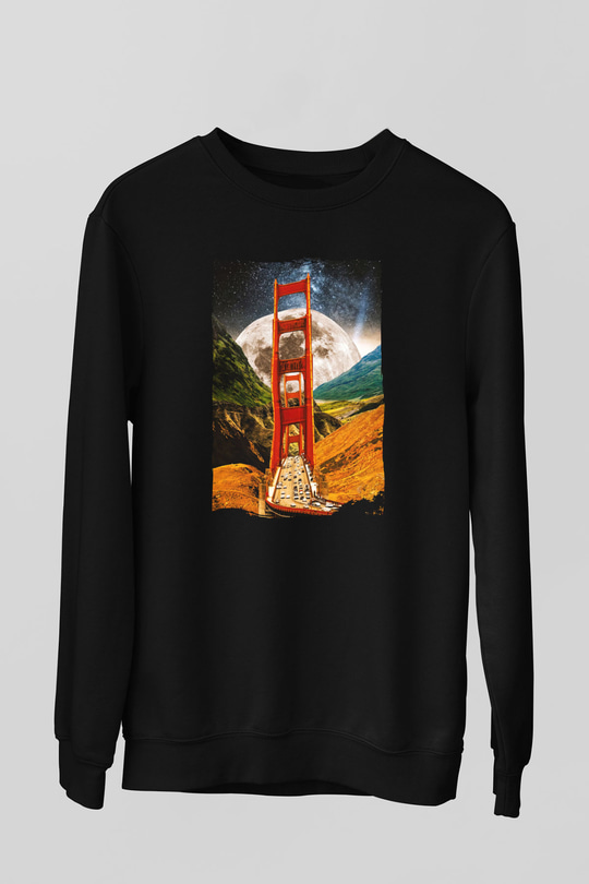 Golden Gate Bridge Siyah Unisex Sweatshirt
