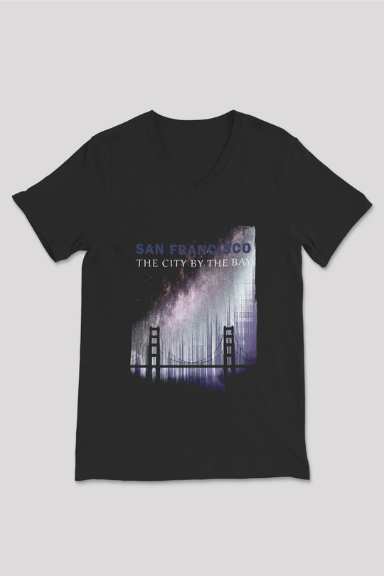 Golden Gate Bridge Siyah Unisex V Yaka Tişört