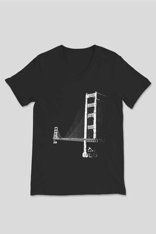 Golden Gate Bridge Siyah Unisex V Yaka Tişört
