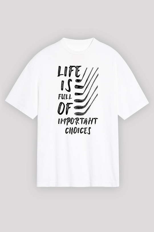Golf Baskılı Unisex Beyaz Oversize Tişört - Tshirt