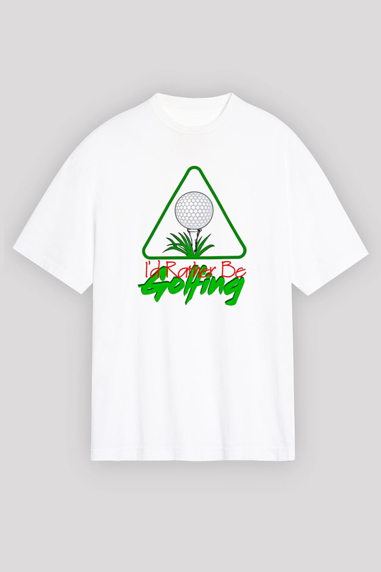 Golf Baskılı Unisex Beyaz Oversize Tişört - Tshirt