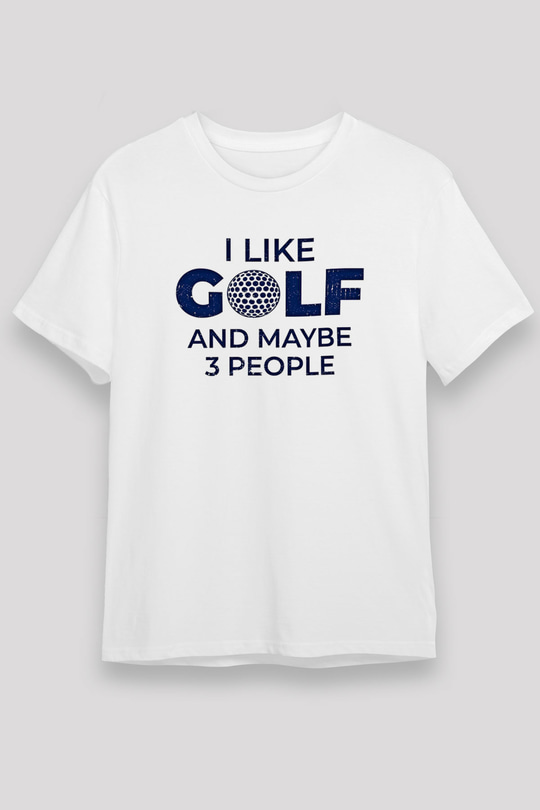 Golf Baskılı Unisex Beyaz Tişört - Tshirt