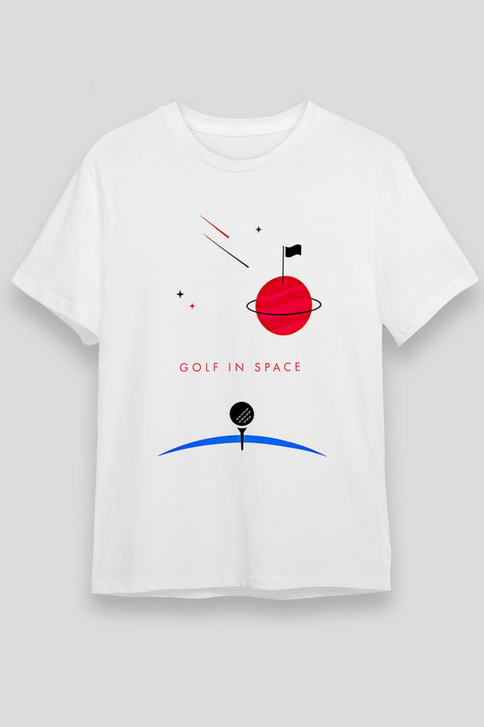Golf Baskılı Unisex Beyaz Tişört - Tshirt