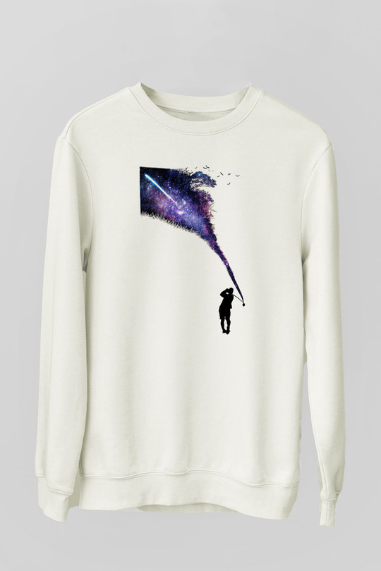 Golf Baskılı Unisex Ekru Sweatshirt