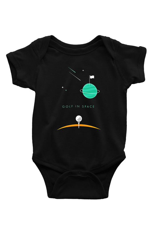 Golf Baskılı Unisex Siyah Bebek Body - Zıbın