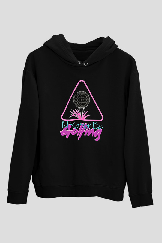 Golf Baskılı Unisex Siyah Hoodie